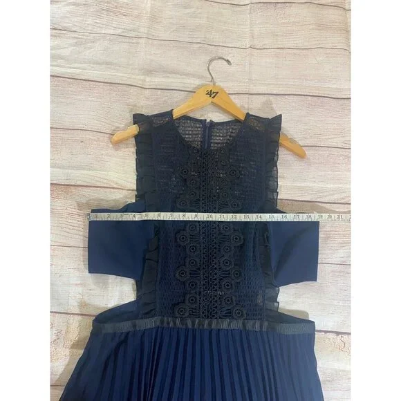 ASOS Women's Crochet Chiffon Blue Pleated Cut Out Cocktail Dress - 14 - Picture 7 of 14